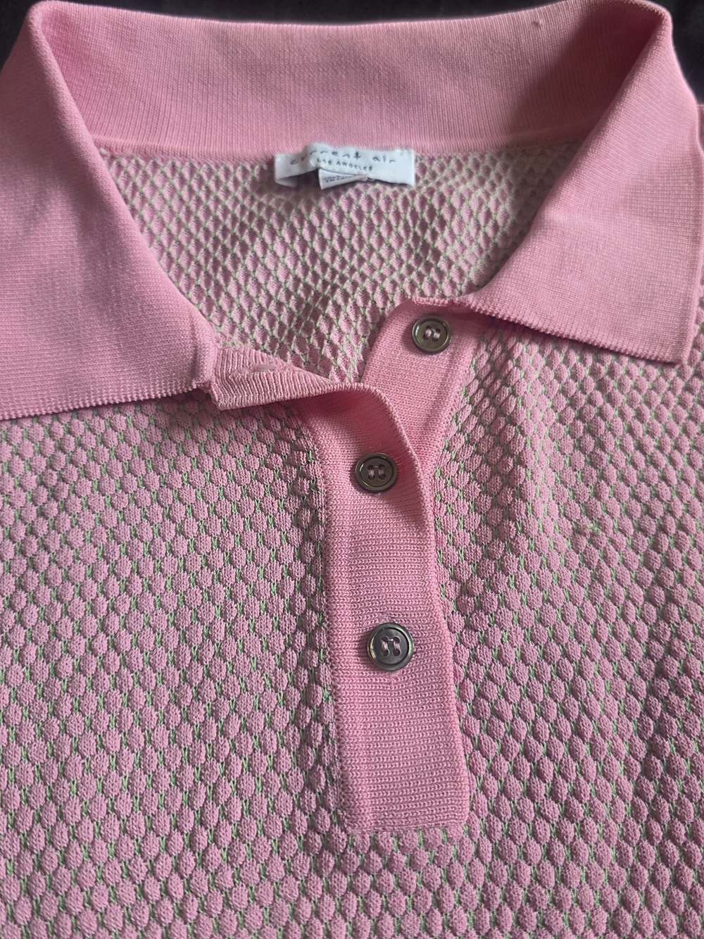 Anthropologie Current Air Light Pink Green Stretch Knit Polo Preppy Top - Picture 2 of 7